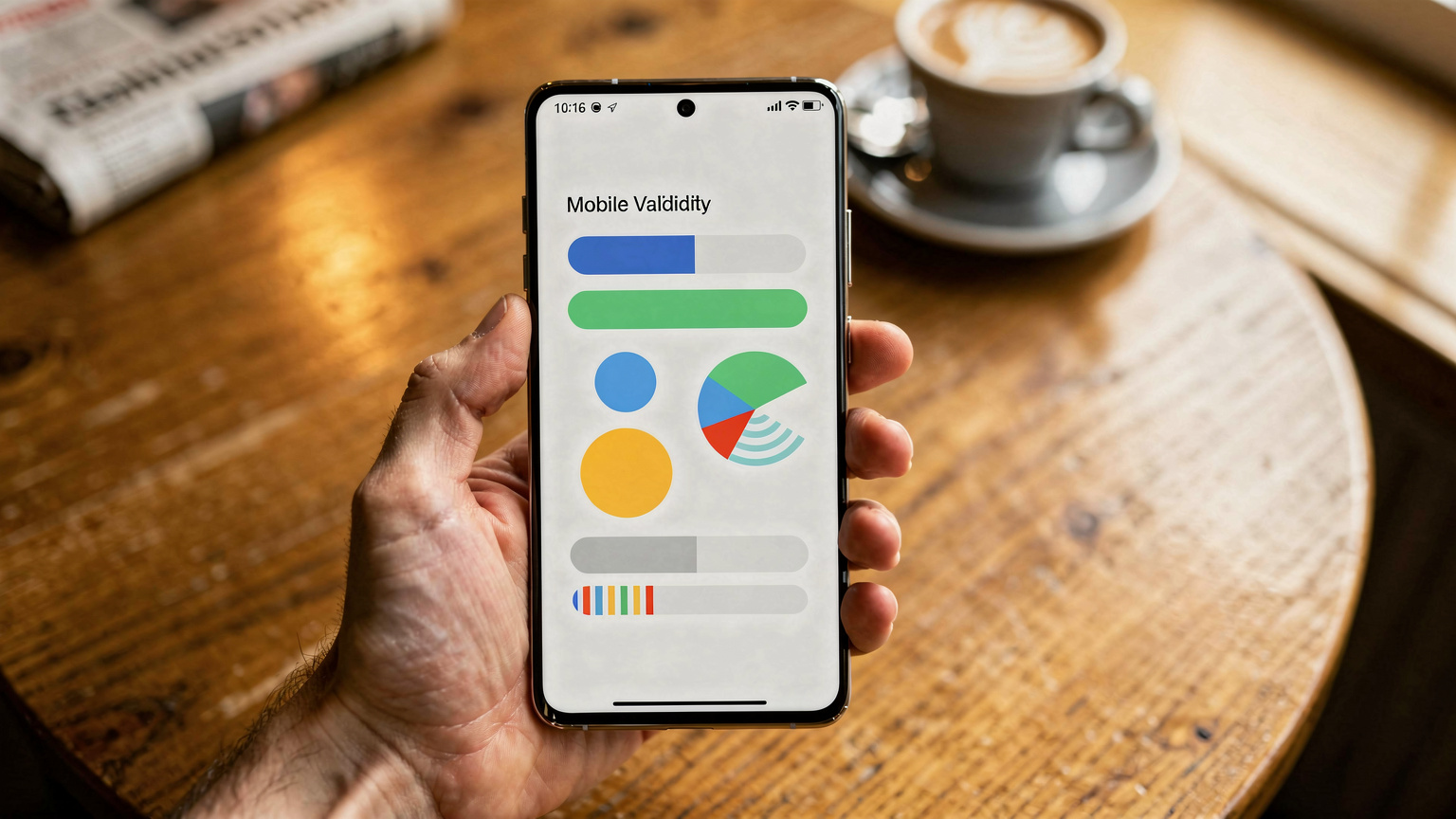 एक यात्री के हाथ में Samsung Galaxy S26 Ultra है, जिसमें Cellesim ऐप खुला है, जो डेटा उपयोग और प्लान की वैधता दिखा रहा है, उसके पीछे बर्लिन के किसी कैफे का आरामदायक इंटीरियर है.