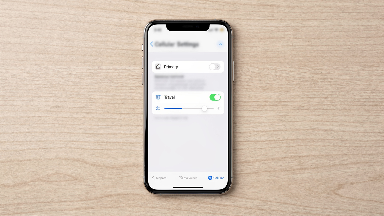 Крупный план экрана iPhone, демонстрирующего настройки сотовой связи с двумя активными линиями: физической SIM и eSIM.
