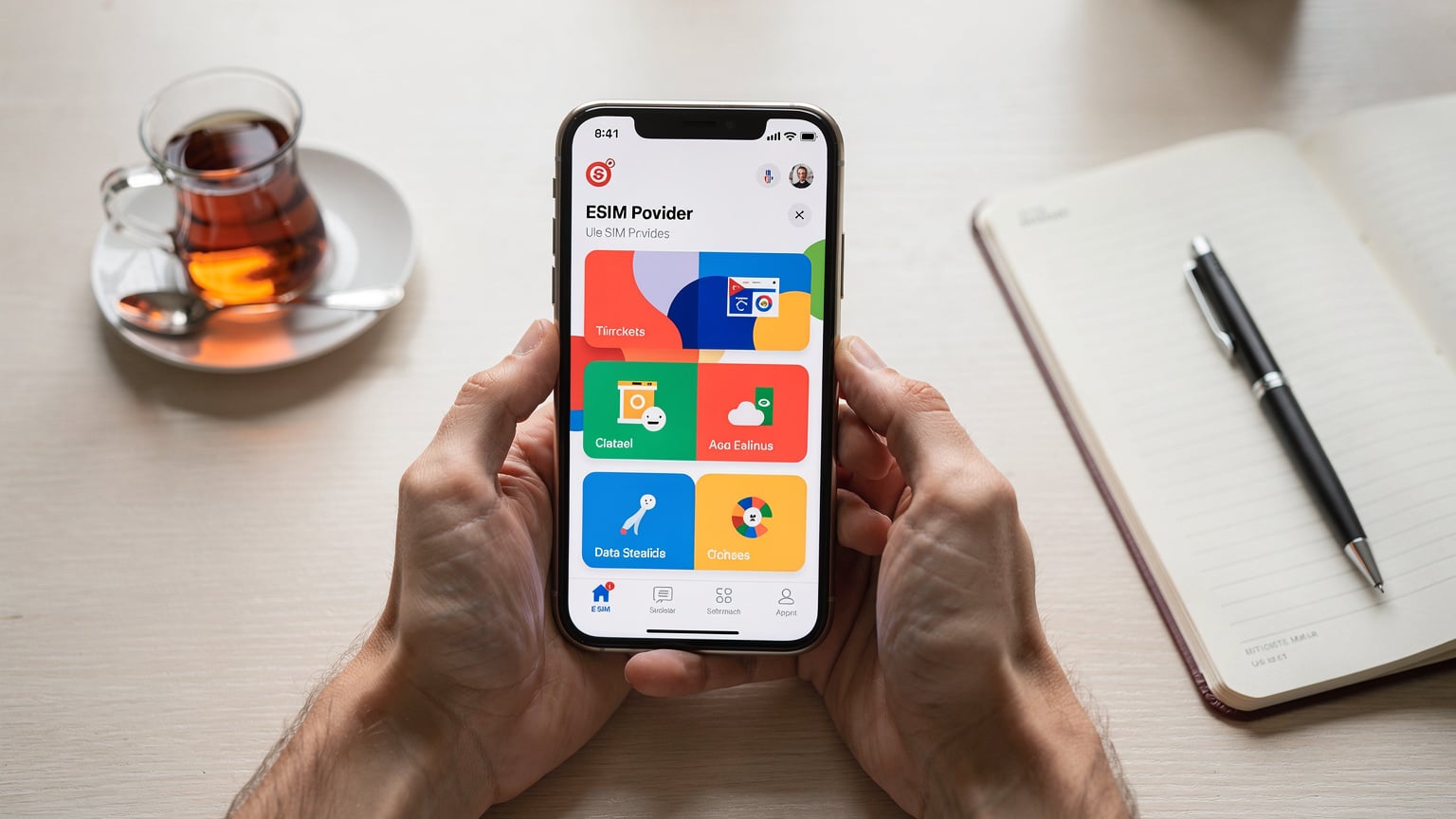 Online bir eSIM platformunda, kullanıcı dostu arayüz üzerinden farklı ülkelere ait veri paketlerini inceleyen bir kişi.
