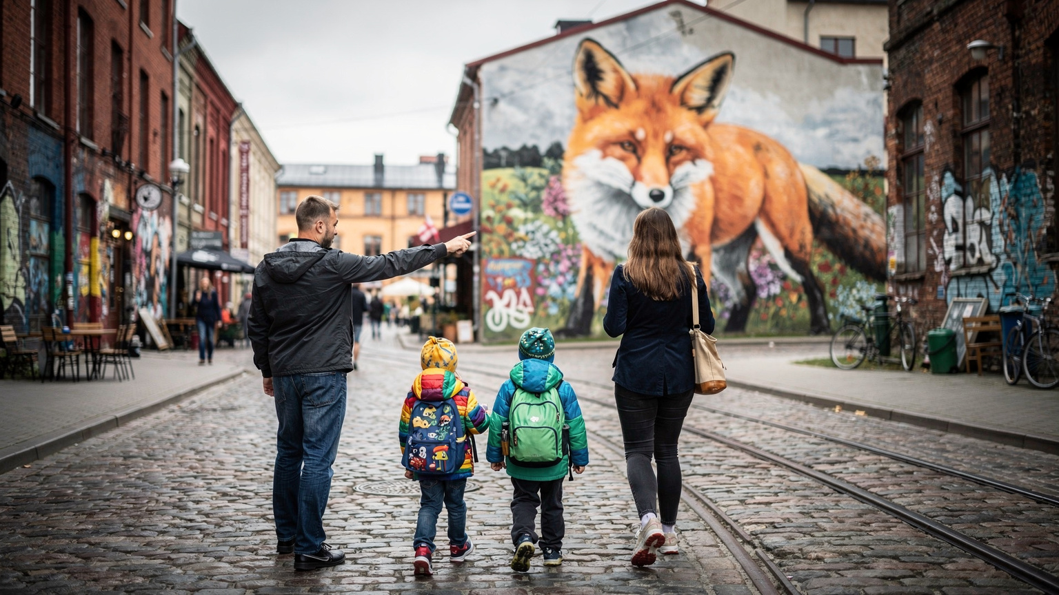 De creatieve wijk Telliskivi in Tallinn met kleurrijke muurschilderingen en oude fabrieksgebouwen