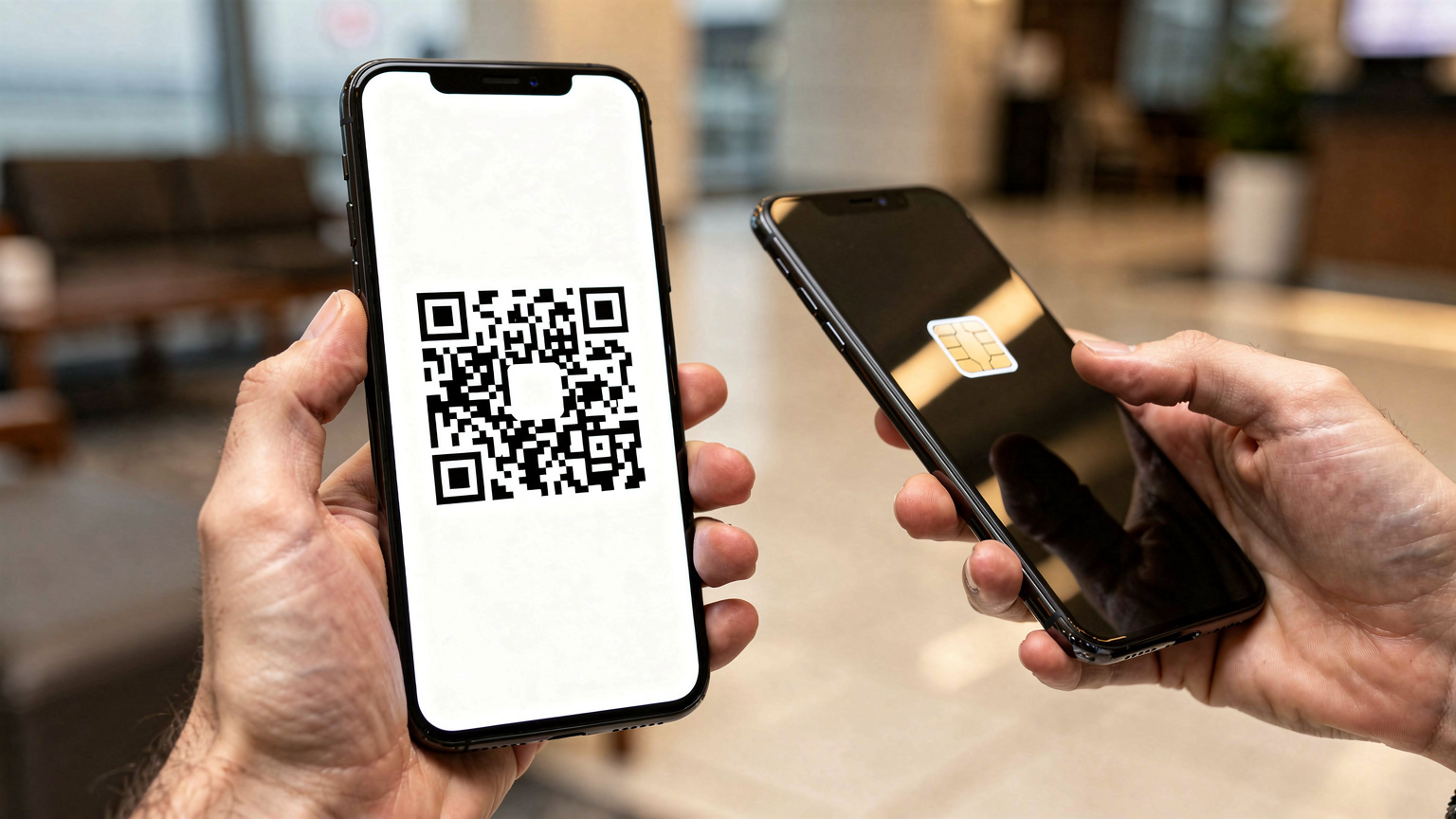 Ilustrácia aktivácie eSIM pomocou QR kódu na smartfóne