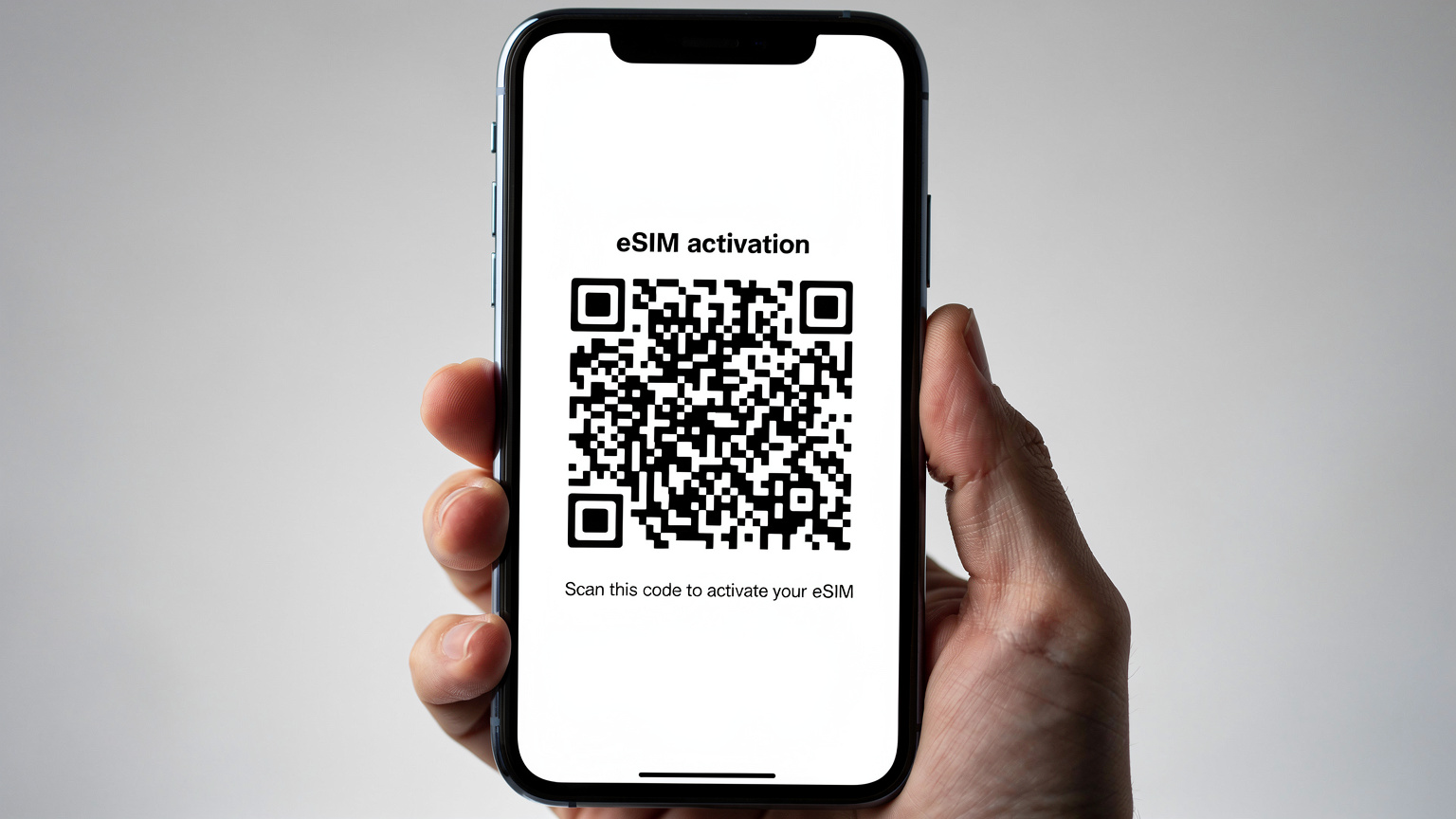 Ілюстрація процесу активації eSIM на смартфоні за допомогою QR-коду.