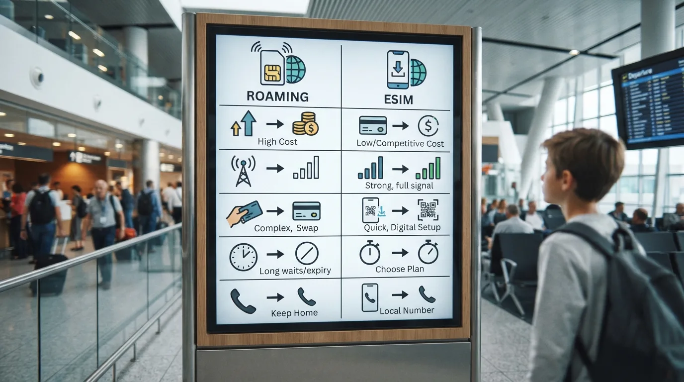 Tableau comparatif des options de connectivité pour la Thaïlande, montrant les avantages et inconvénients des Packs Séjour SFR et des eSIM.