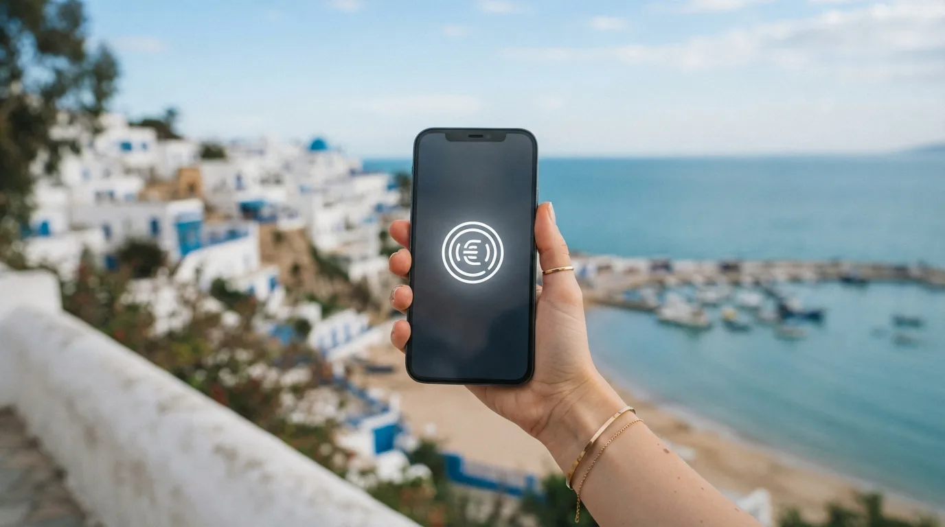 Ilustrace ruky držící smartphone s ikonou eSIM na obrazovce, symbolizující snadnou aktivaci datových služeb.