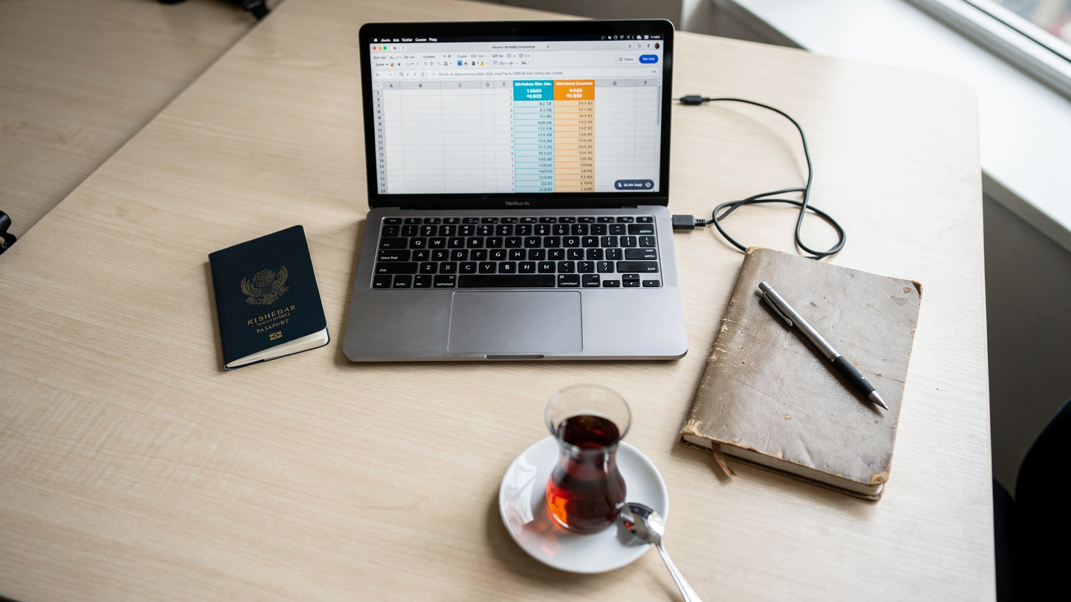Bir seyahat blog yazarının bütçe tablosu ve e-tabloları, Cellesim ve Holafly fiyatlarını karşılaştırıyor.