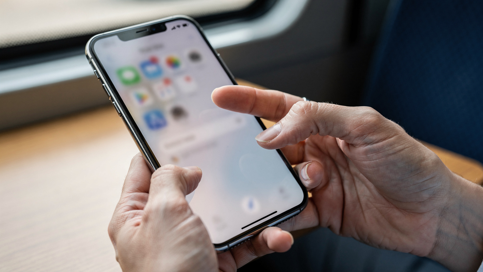 A close-up of a traveler's hands carefully navigating the cellular settings on an iPhone 17 Pro Max, ensuring the correct eSIM profile is selected for data usage in Dublin.