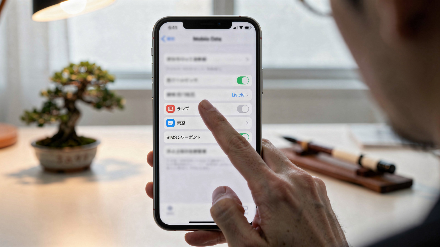 iPhoneのモバイル通信設定画面で、主回線と副回線の切り替えオプションが表示されているクローズアップ。