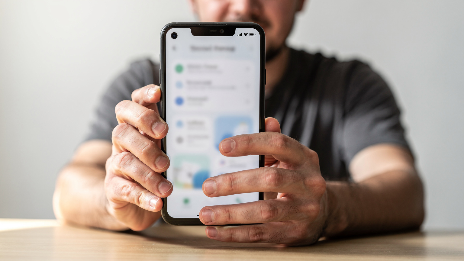 A traveler's hands holding a Google Pixel phone, with a finger about to tap on 'Network & Internet' in the Android settings menu.