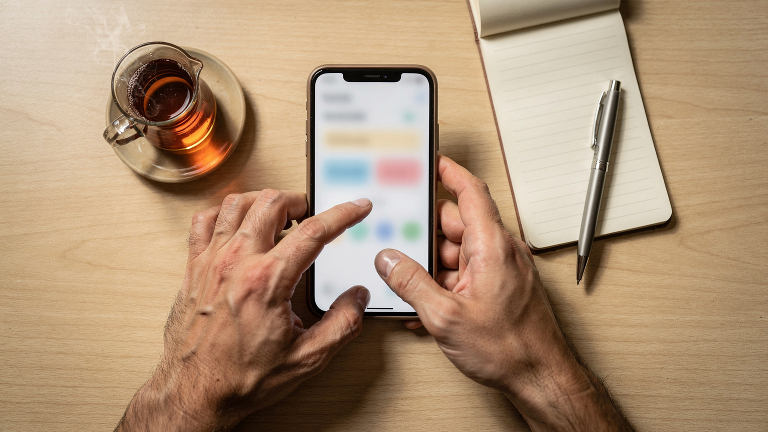 Bir ebeveynin elleri, akıllı telefon ekranında çocukların ekran süresini ve veri kullanımını ayarladığı bir ebeveyn kontrolü uygulamasını kullanıyor.