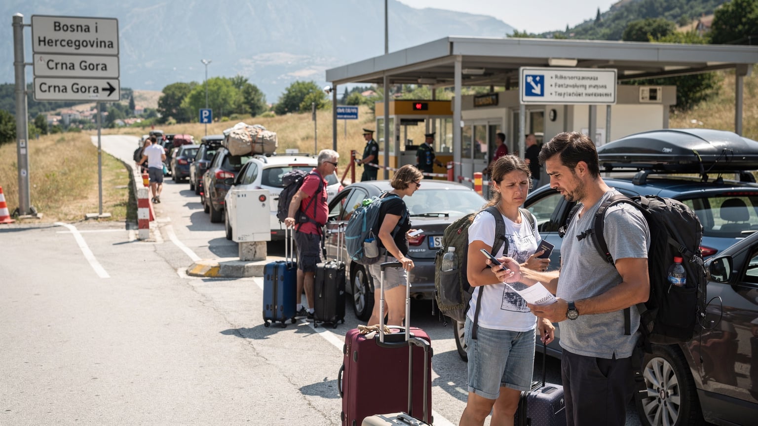 Bosna-Hersek ile Karadağ arasındaki bir kara sınır kapısında, pasaport kontrolü için uzun bir sıra bekleyen gezginler, telefonlarından Cellesim uygulamasını ve çevrimiçi haritaları kontrol ediyor, yüzlerinde hafif bir endişe var.