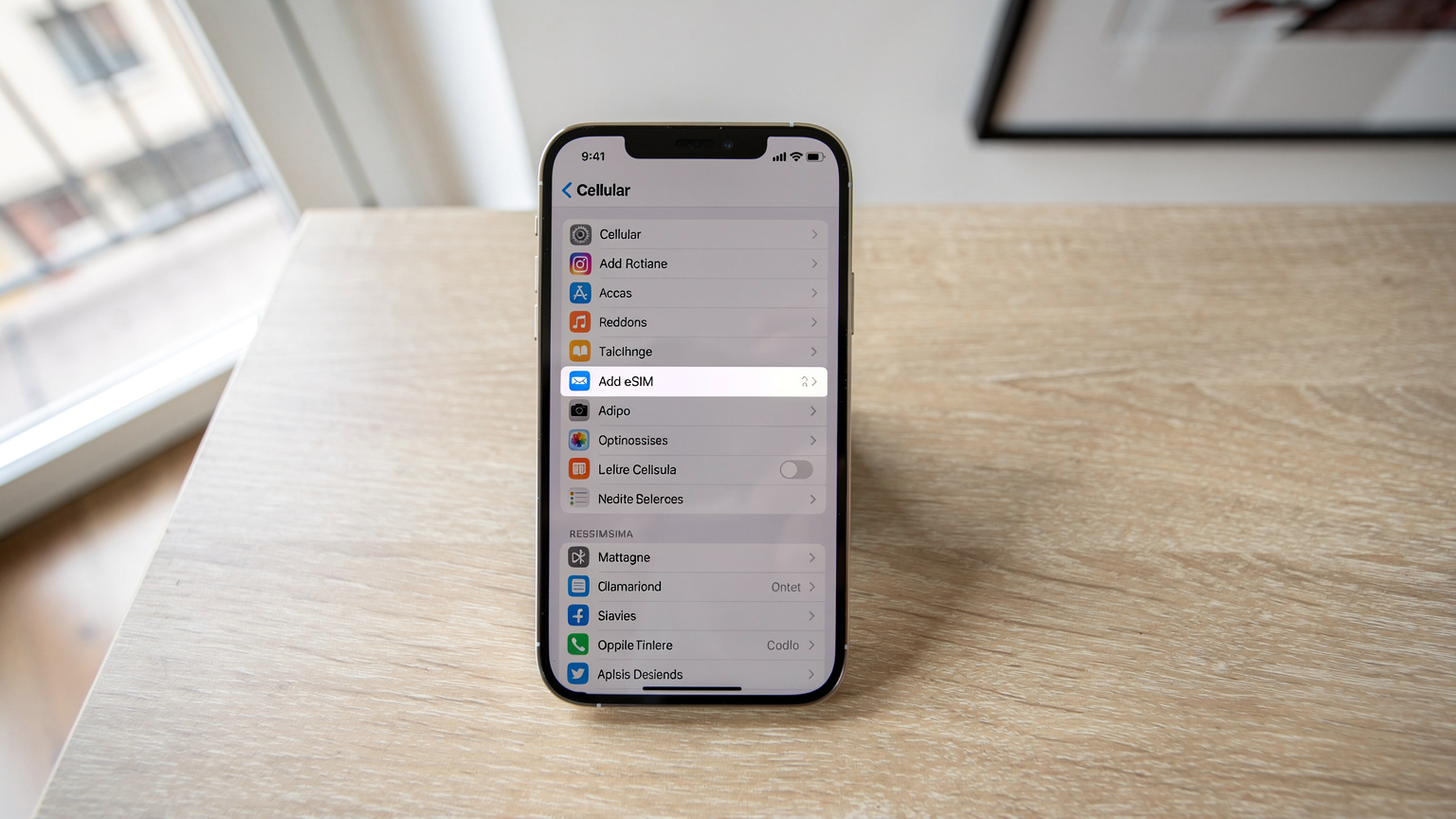 Un iPhone che mostra le impostazioni cellulare con l'opzione 'Aggiungi eSIM' in evidenza, un passo cruciale per la connettività globale.